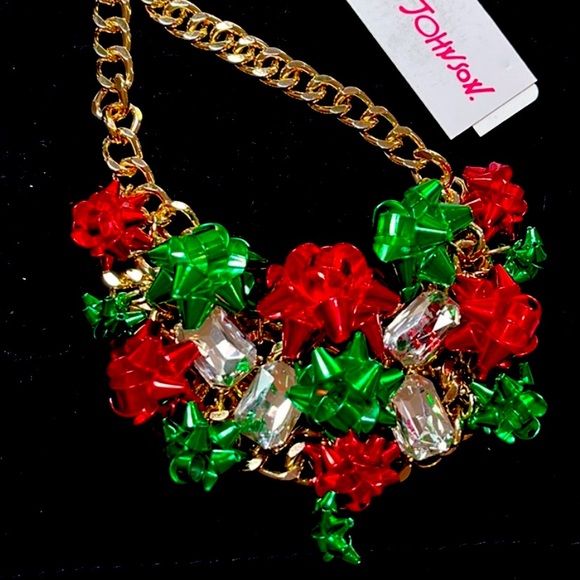 New Betsey Johnson Festive Bow Bib Necklace - Picture 4 of 14